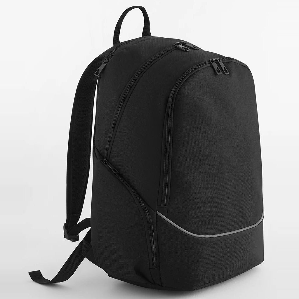 West Wick FC backpack showing zipped pockets and grey piping