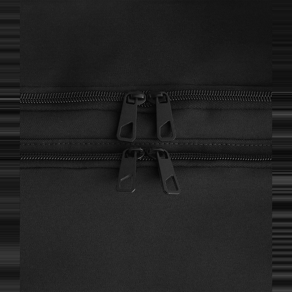 Close-up of the double zips