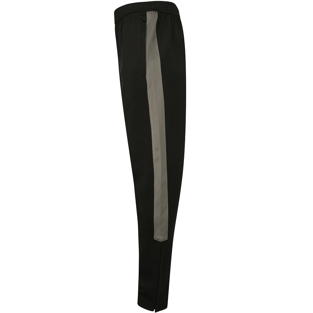 Side view of the West Wick FC joggers showing the gunmetal stripe and ankle zip