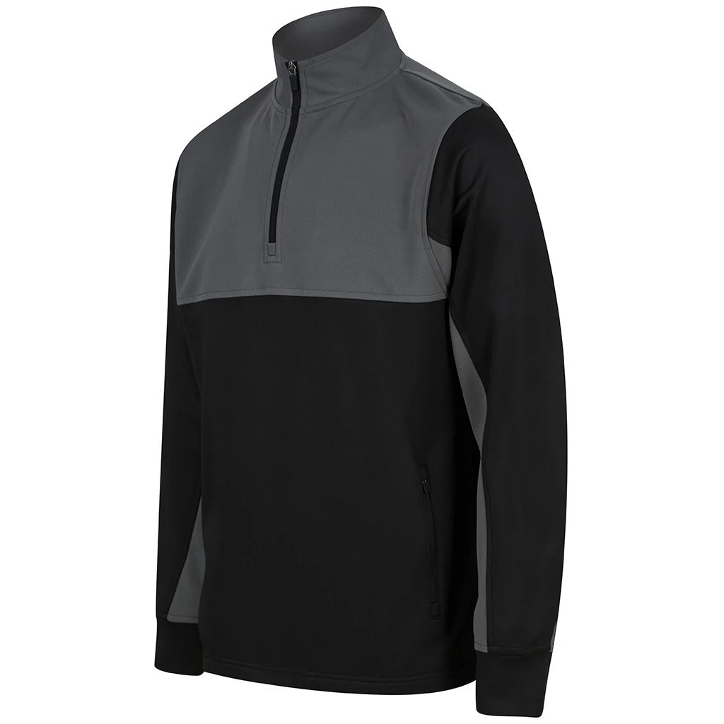 Side view of the West Wick FC quarter zip showing the zipped pocket