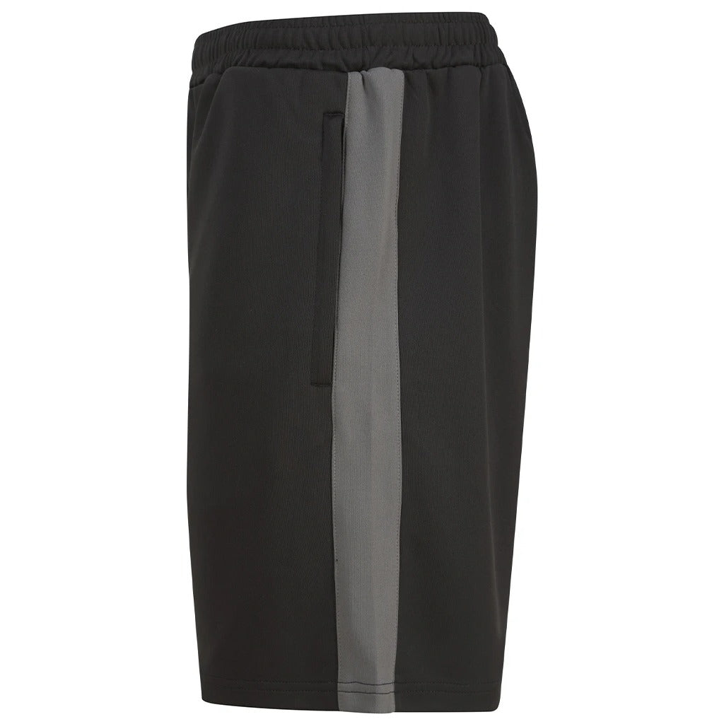 Side view of the West Wick FC training shorts showing the gunmetal panel and pocket