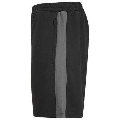 Side view of the West Wick FC training shorts showing the gunmetal panel and pocket